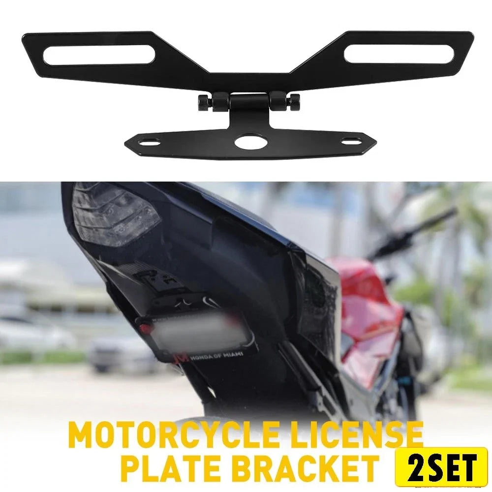 Set of 2 Universal Motorcycle Rear Tail License Plate Bracket Frame Holder
