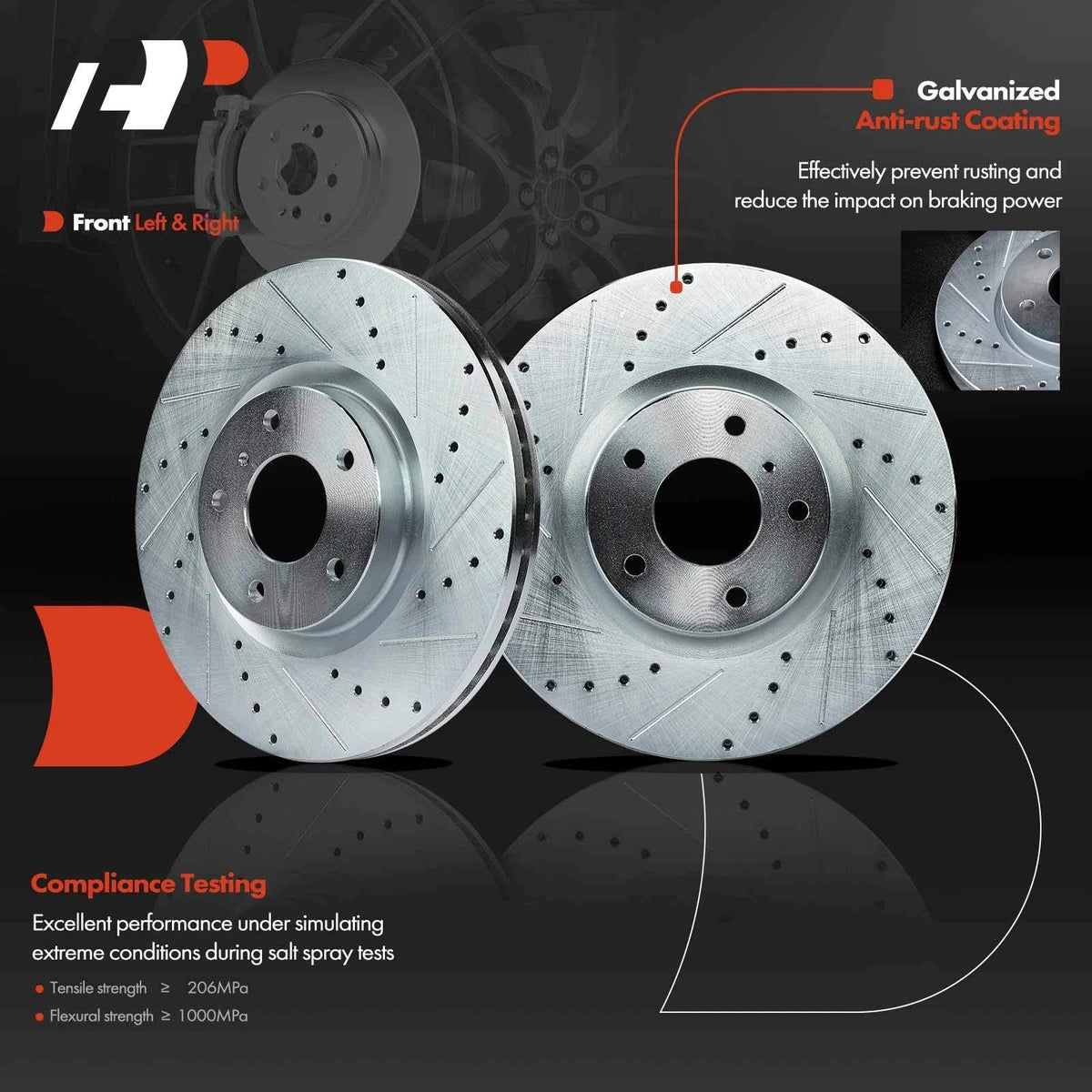 Drilled Brake Rotors with Pads Set for Nissan Murano