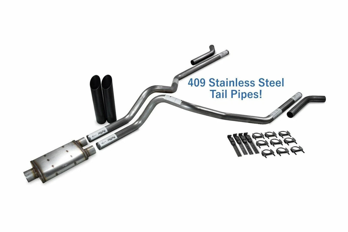 Dual Exhaust Kit for Chevy GMC 1500 (1988–1995) - 2.5" SS, Black Tip