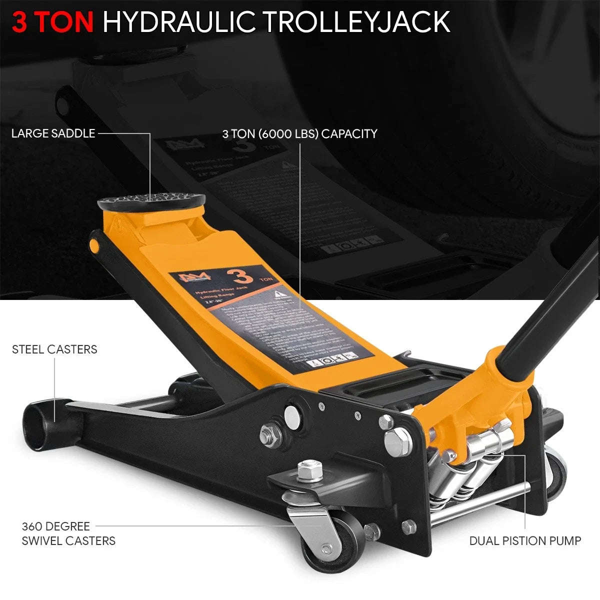 3 Ton Hydraulic Garage Jack for Universal Use (6000 lbs Capacity)