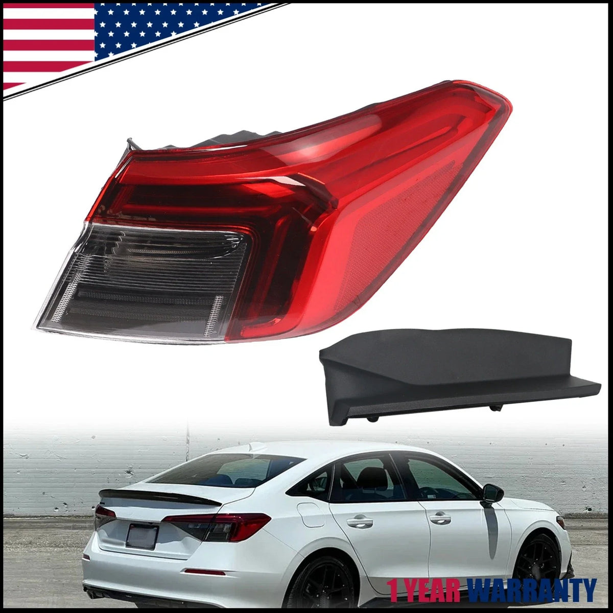 Rear LED Tail Light Assembly for Honda Civic Sedan 2022-2024 Right Side