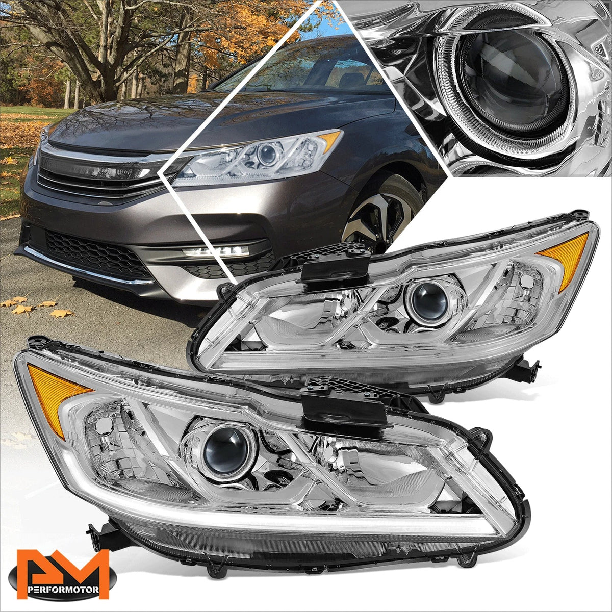 Projector Headlight Assembly in Chrome Amber for Honda Accord Sedan 2016-2017