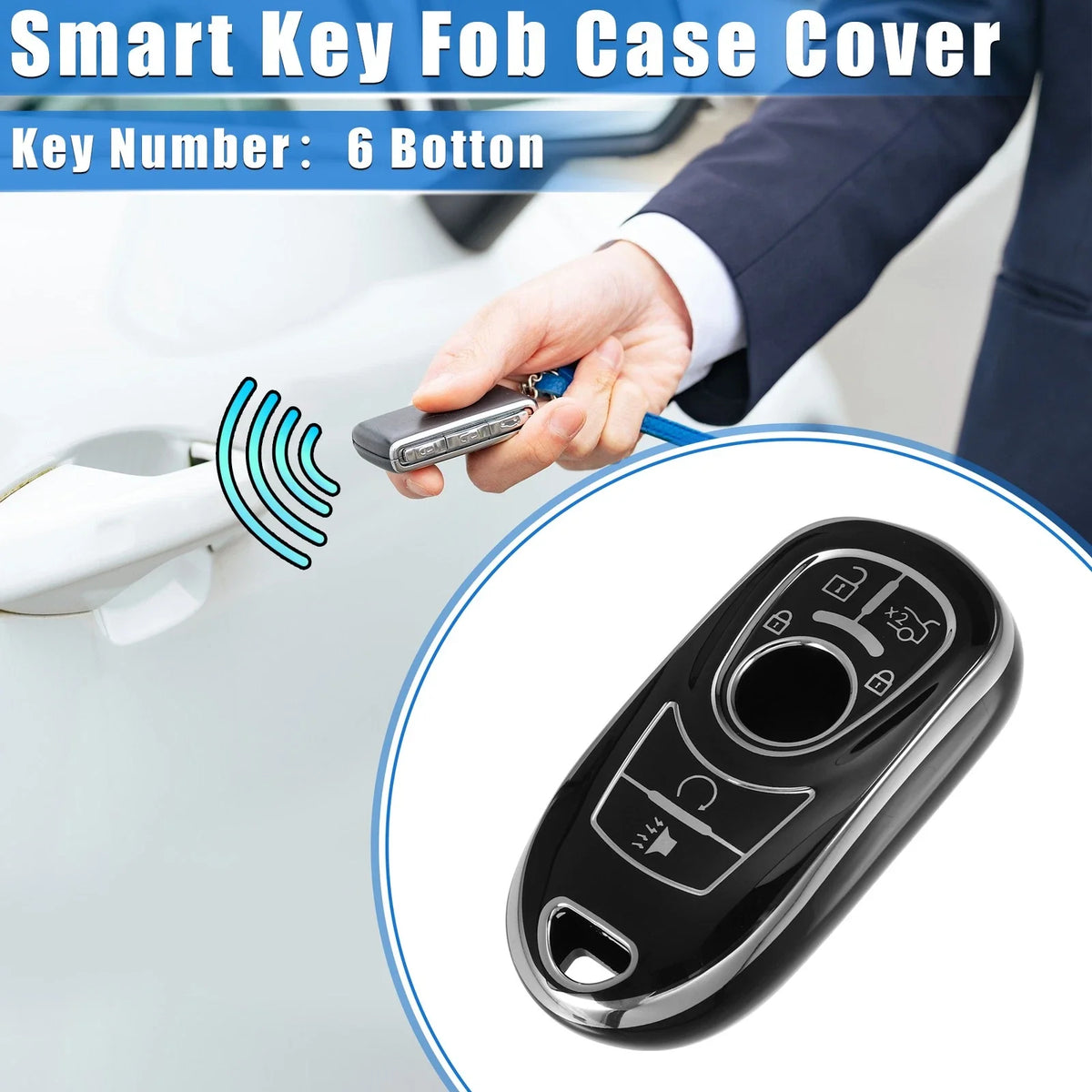6 Button Key Fob Case Cover for Buick Encore, Enclave (2013–2021) TPU Black