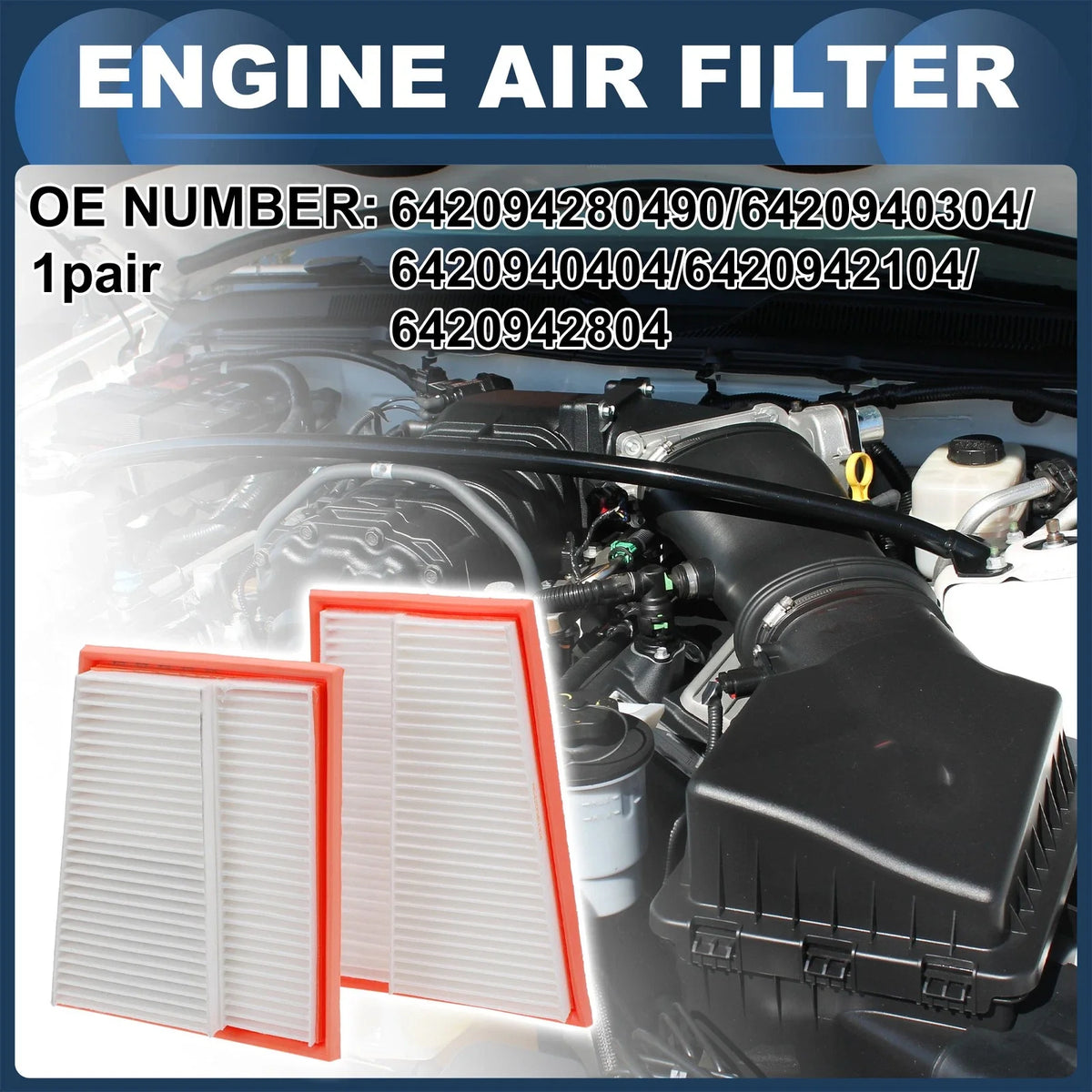 Engine Air Filter No. 642094280490 for Mercedes-Benz CLS500 (2006–2011) 1 Pair