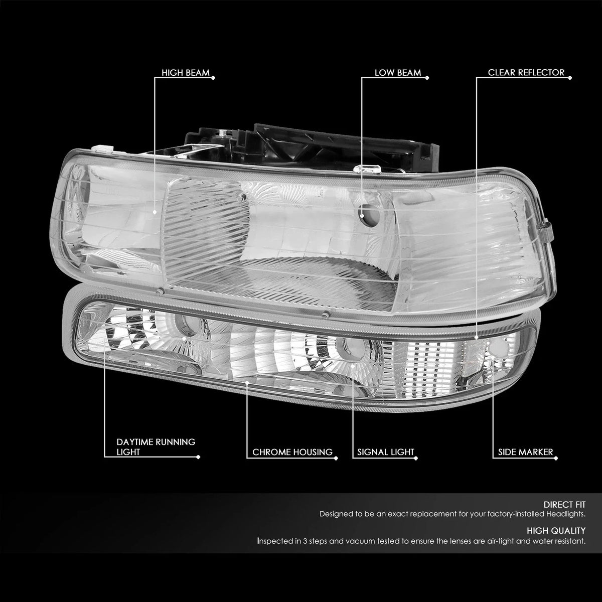 Chrome/Clear Side Headlight Bumper Lamps for Chevy Silverado (1999–2002)