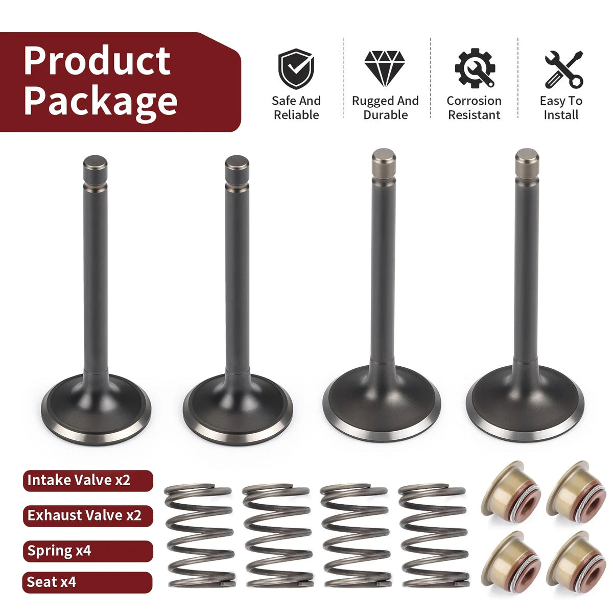 Intake Exhaust Valve Kit & Seals for EZGO Golf Cart 295cc 350cc (1996–Present)