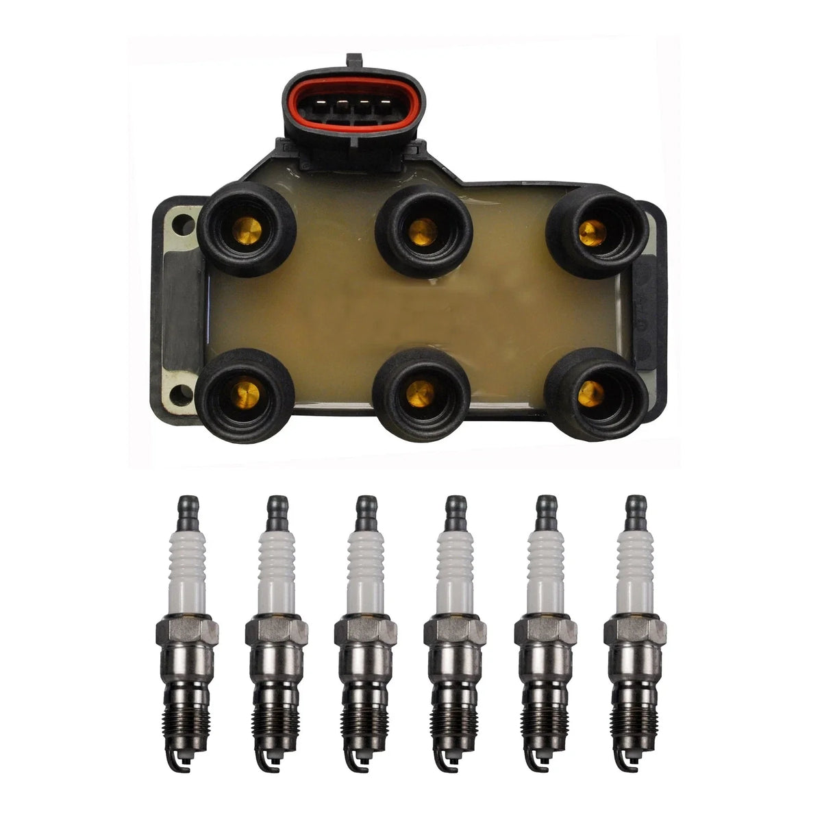 Denso Ignition Coil & 6 U-Groove Spark Plugs Kit for Ford Mercury 3.8L V6 (0.044)