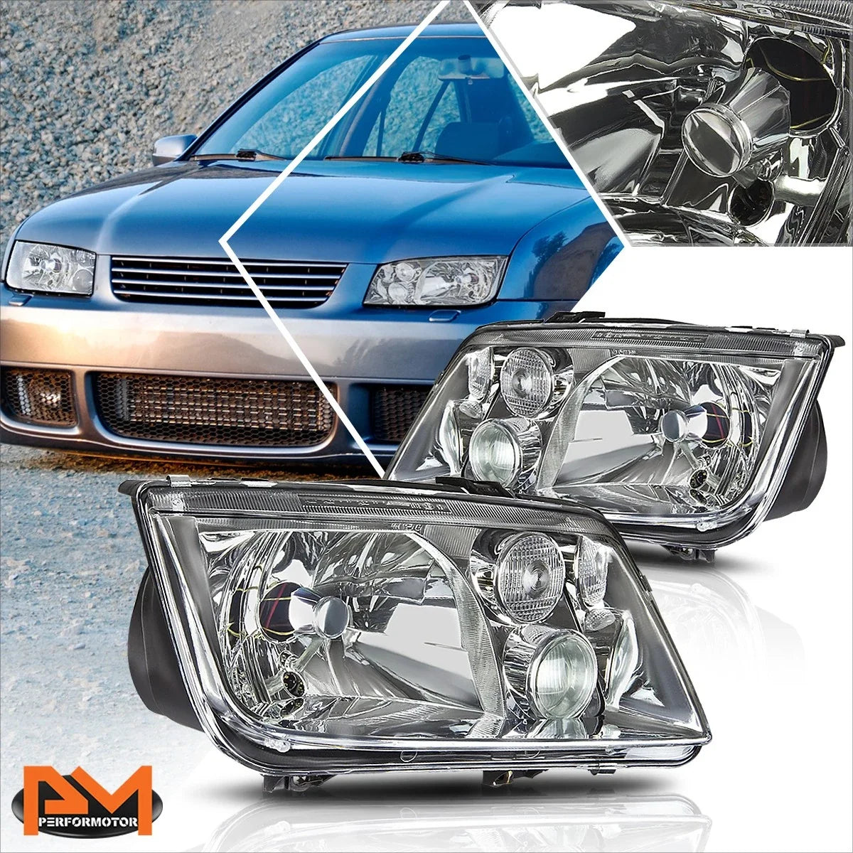 Chrome Housing Euro-Spec Headlamp w/Fog Lamp for Jetta MK4 1999-2005