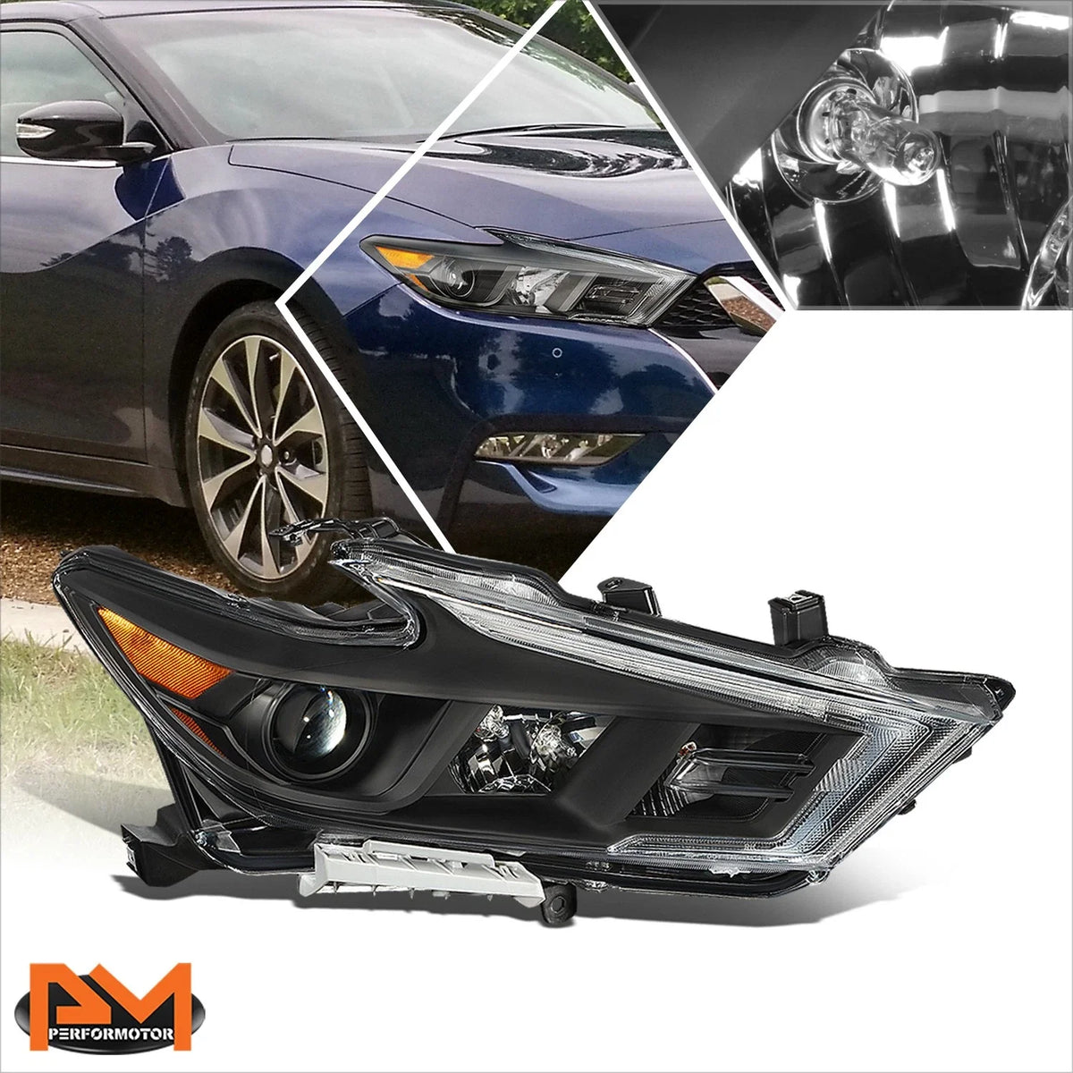 Projector Headlight with Chrome Amber LED for Nissan Maxima 2016-2018