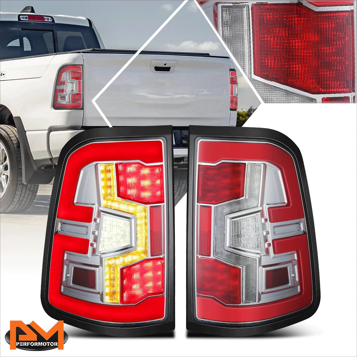 Tail Lights Full LED Light Bar for Ram 1500 (2019–2024) with Chrome Housing