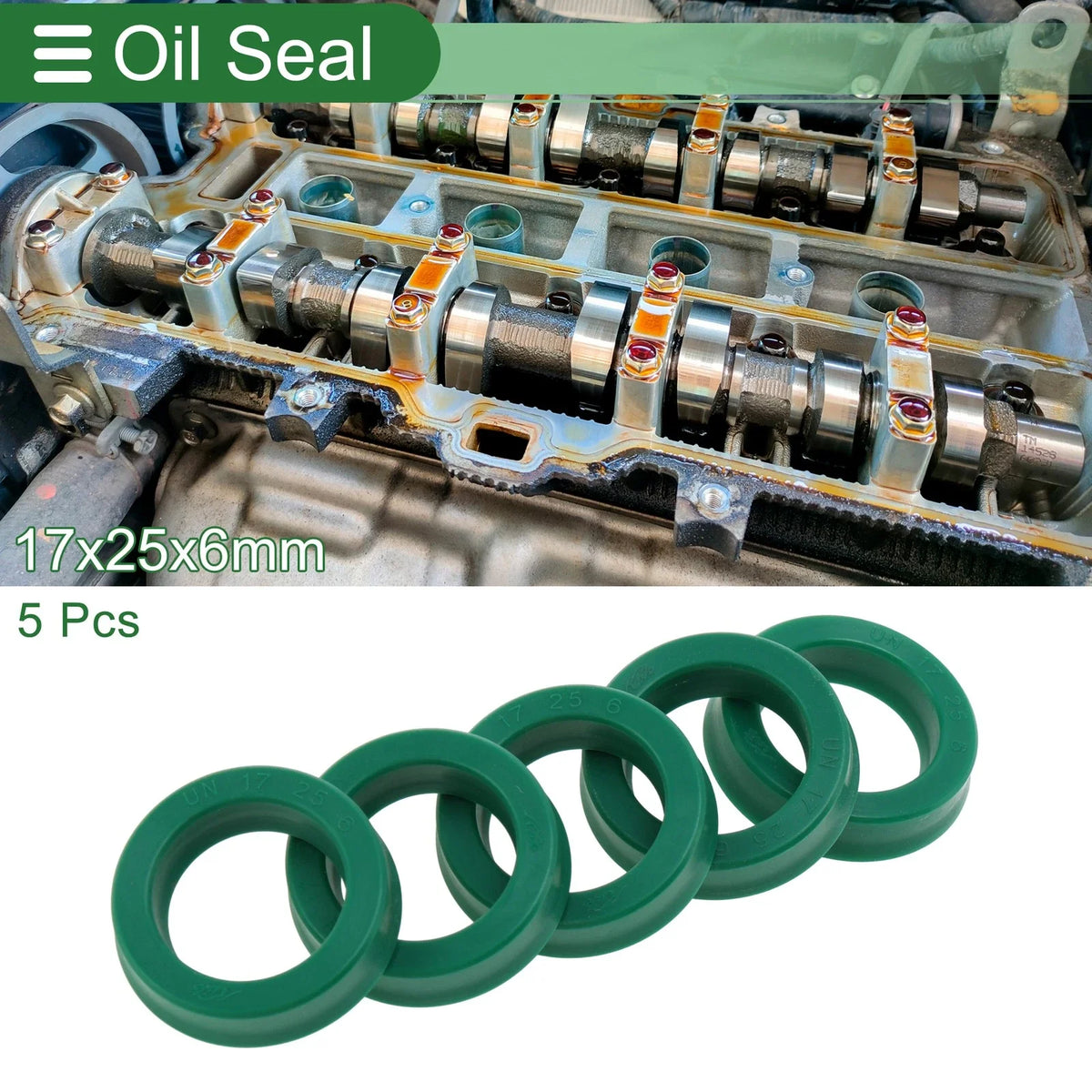 Set of 5 Oil Seal Rotary Shaft Seal 17x25x6mm High Pressure Green