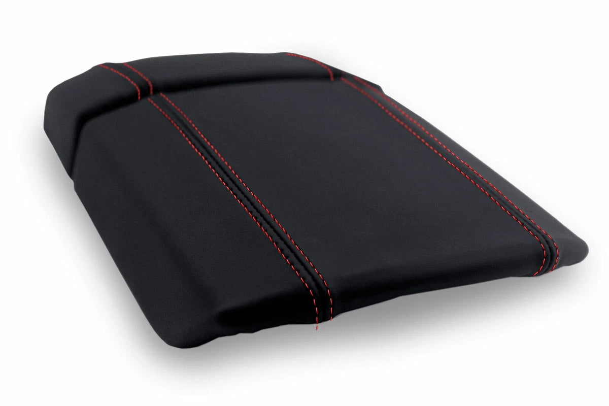 Leather Console Lid Armrest Cover for Toyota 4Runner (2003–2009) Black Red Stitch
