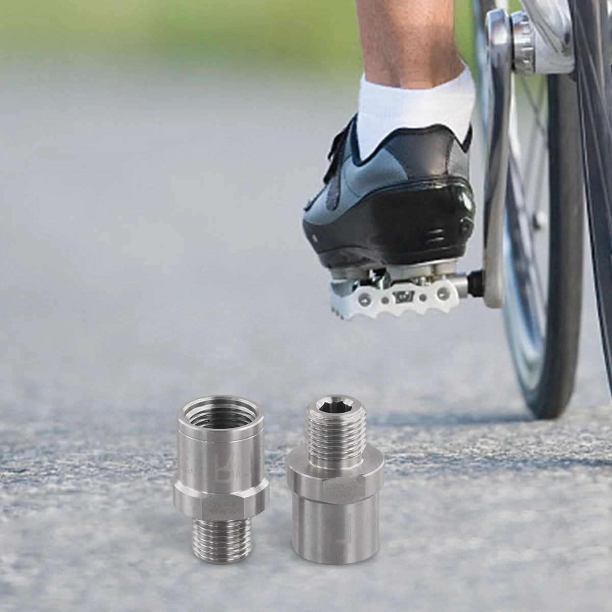 Set of 2 Stainless Steel Bicycle Pedal Adapters with Increased Distance Feature