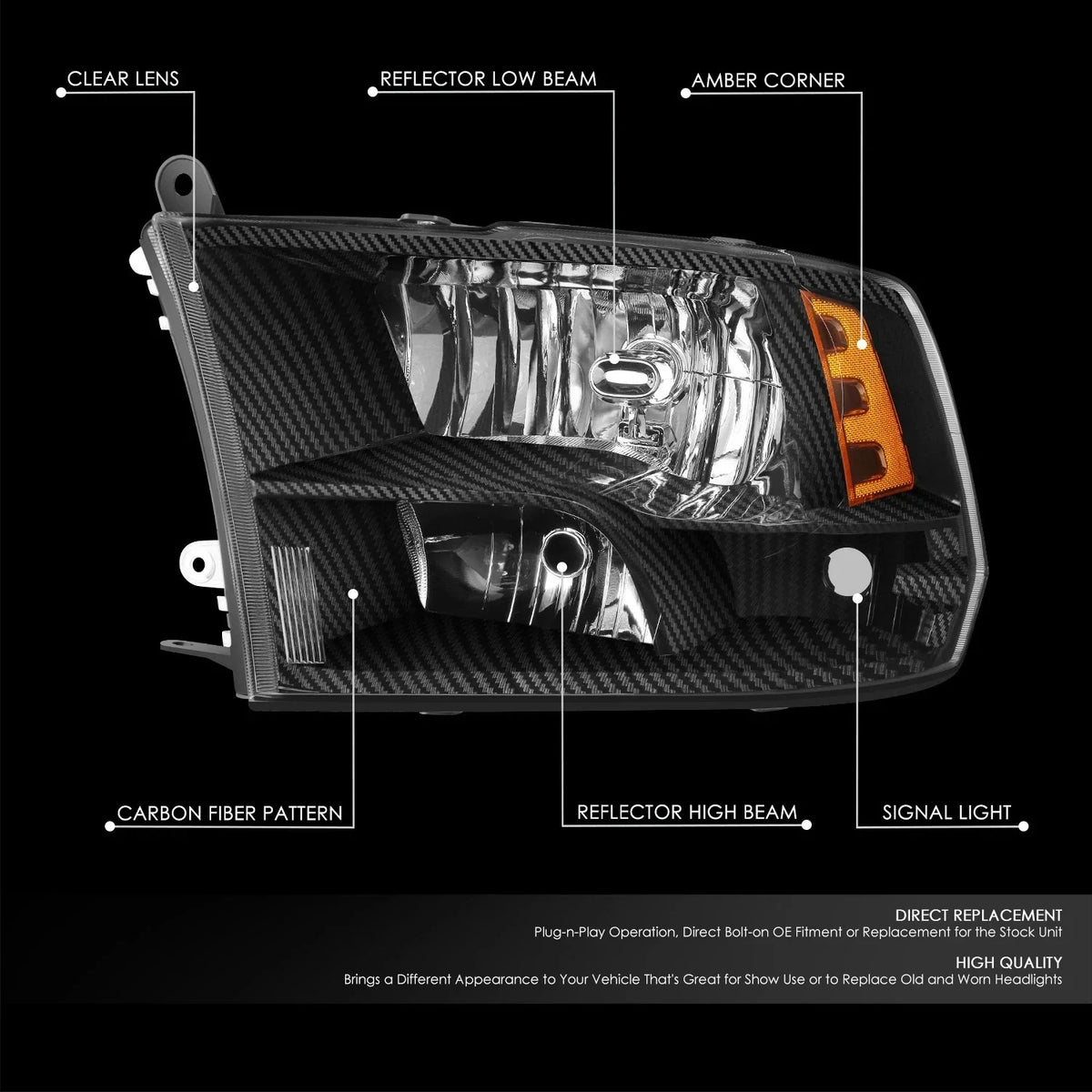 Pair of Headlight Assemblies for Dodge Ram 1500 2500 3500 (2009–2012)