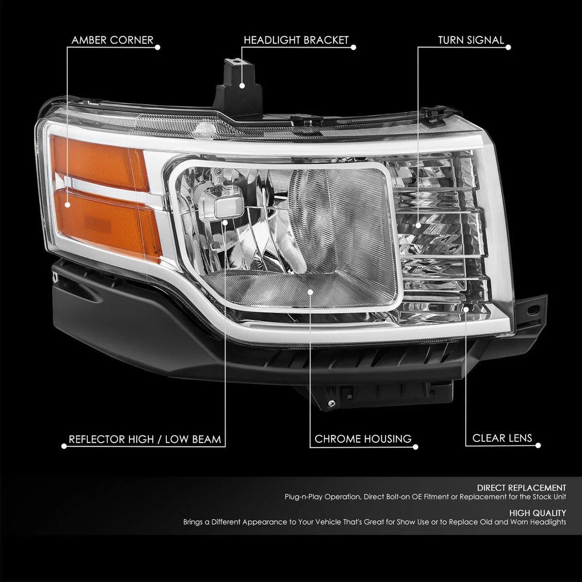 Chrome Housing Amber Corner Headlight Lamp for Ford Flex (2009–2012)