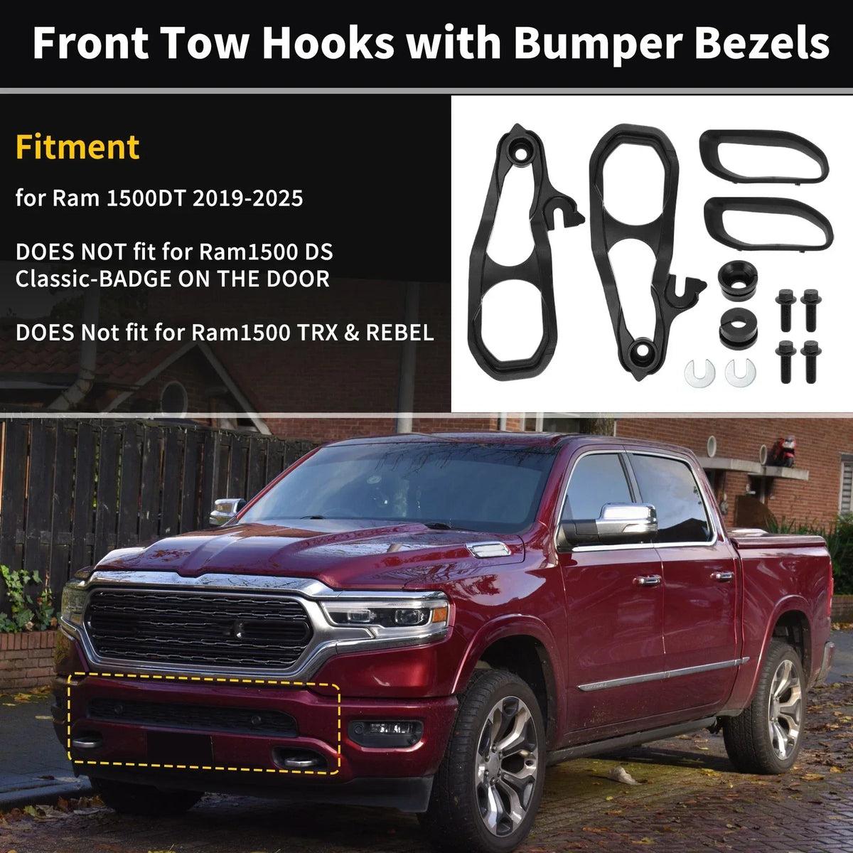 Set of 2 Front Tow Hooks for Dodge Ram 1500 DT 2019-2024