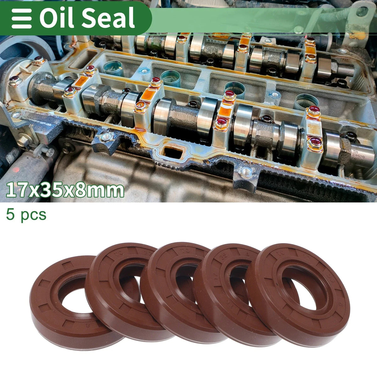 Set of 5 Oil Seal Rotary Shaft Seal FKM Rubber 17x35x8mm