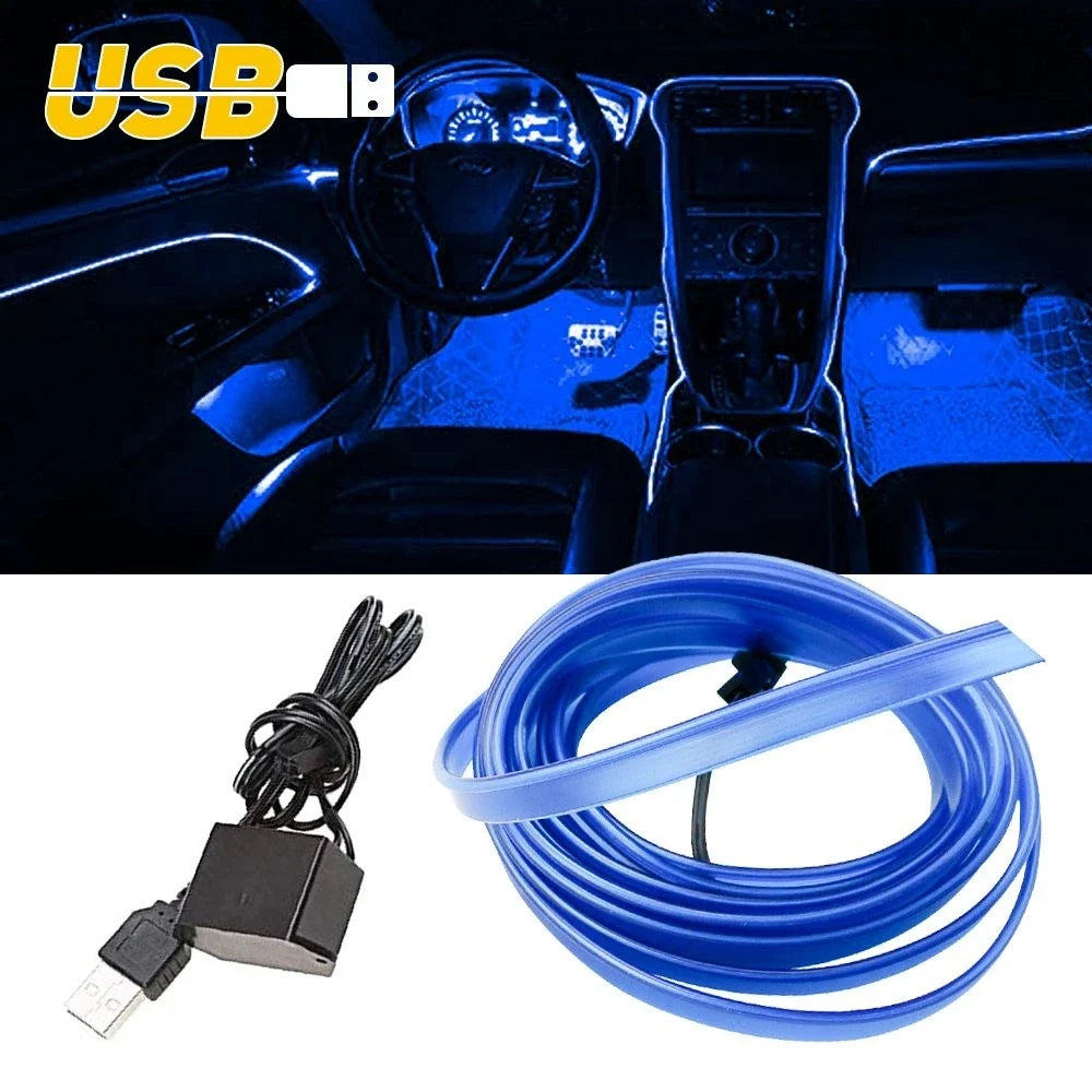 5M LED Blue Car Interior Atmosphere Light Strip Accessory for Universal Models