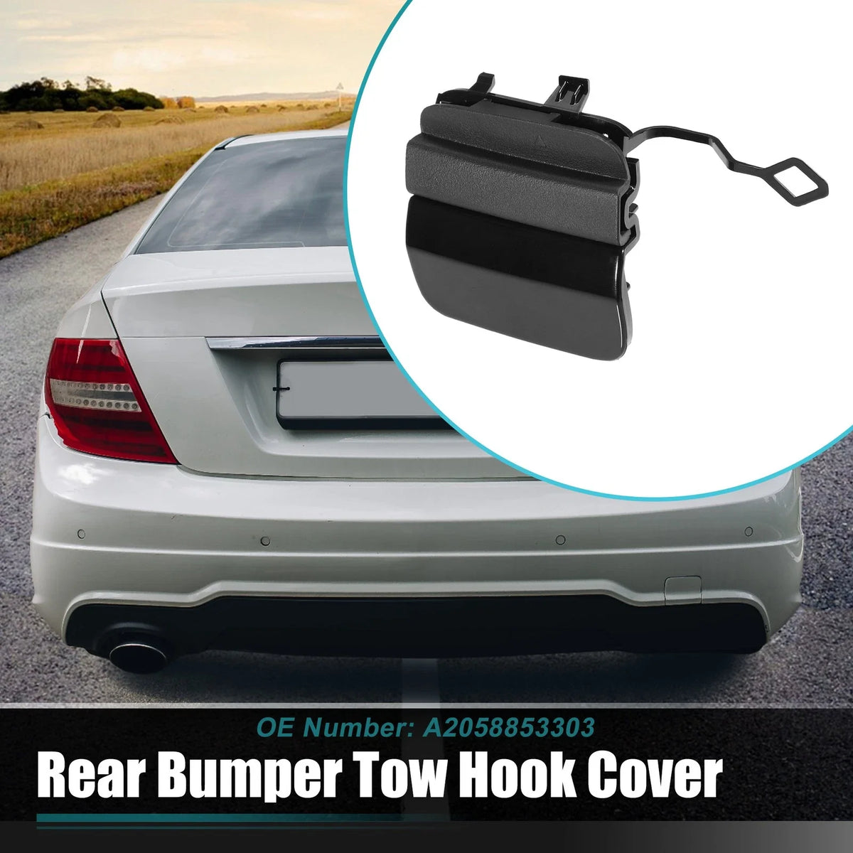 Rear Bumper Tow Hook Cover for Mercedes Benz C-Class (2015–2021) No.A2058853303 Black