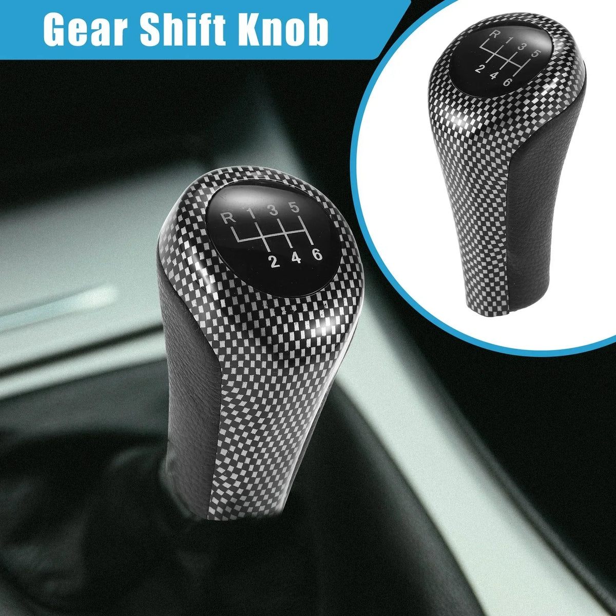 Manual Gear Shift Knob 6-Speed for BMW 1 Series E81 - Black Silver Tone