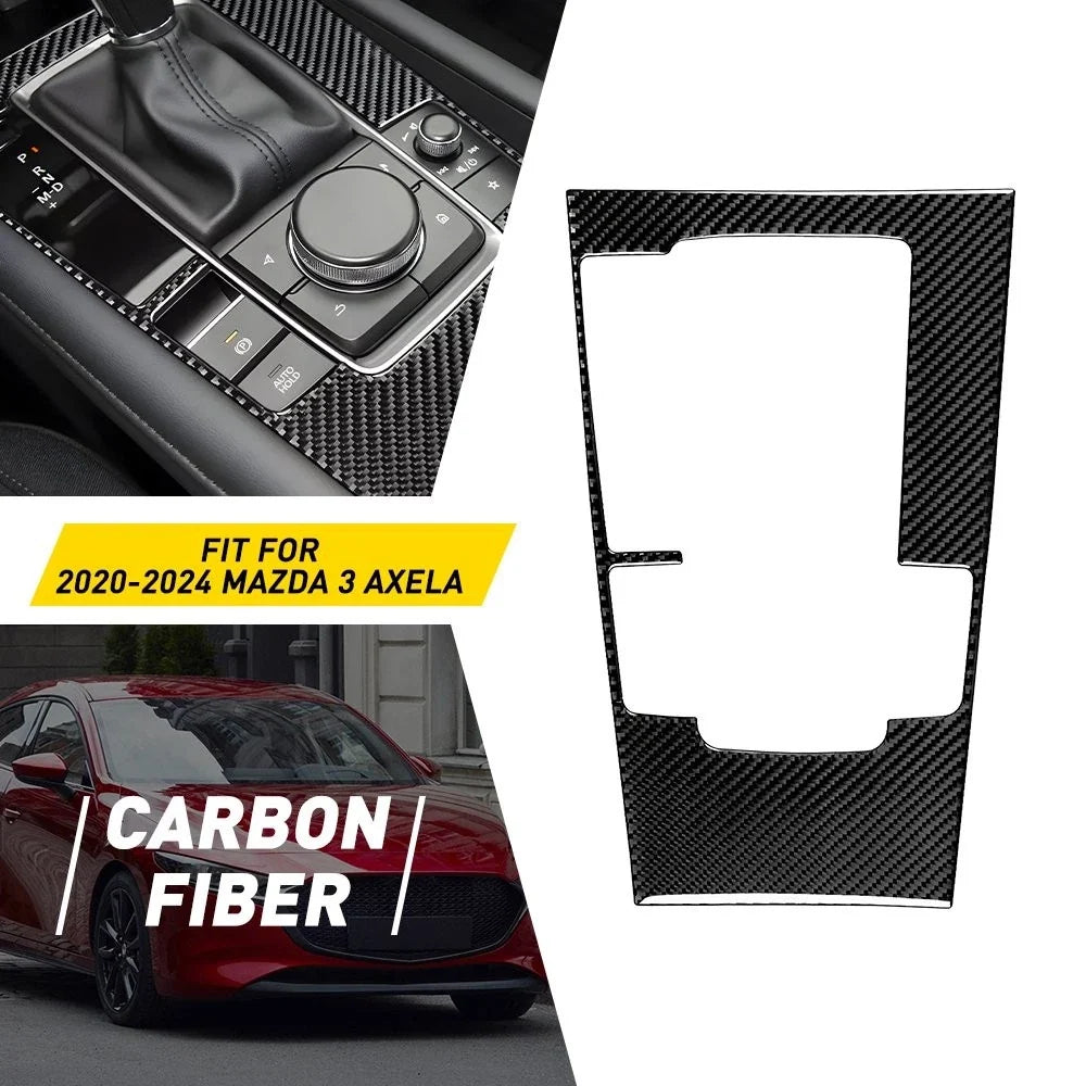 Carbon Fiber Console Gear Shift Panel Cover Trim for Mazda 3 (2020–2024)