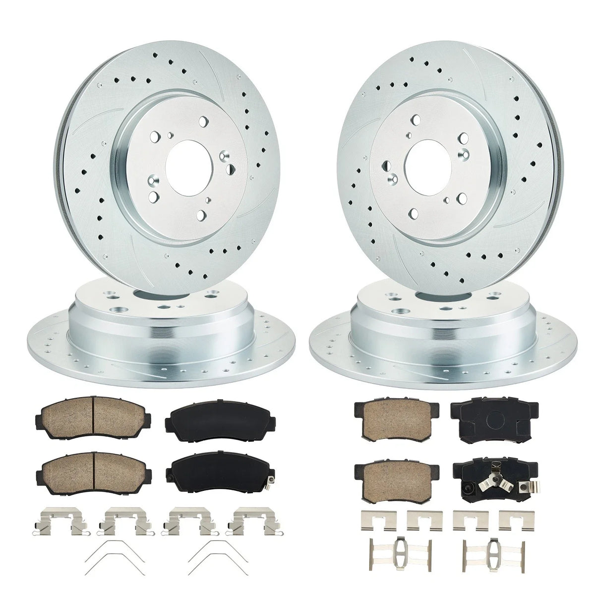 Ceramic Brake Pads & Drilled Slotted Rotors Set for Honda CR-V 2012-2016
