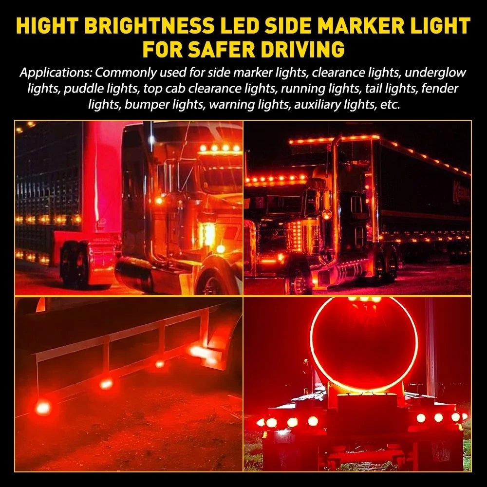 4X Red Flash Watermelon LED Side Marker Light for Universal Trailer Truck