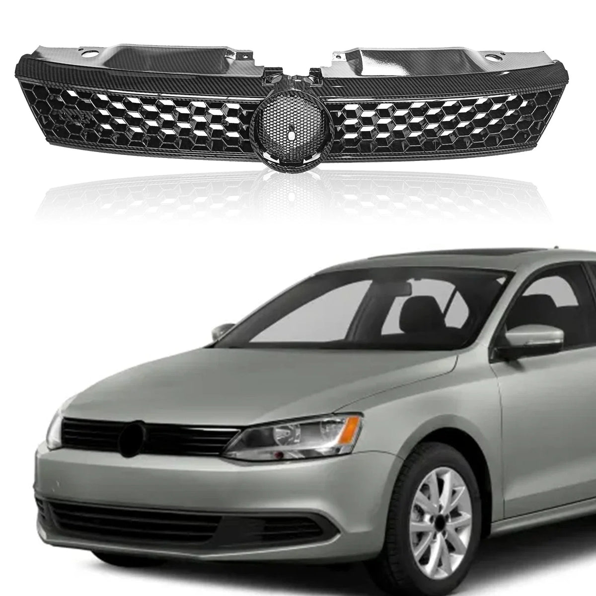 Hex Mesh Carbon Fiber Print Front Grille for VW Jetta MK6 (2011–2014)