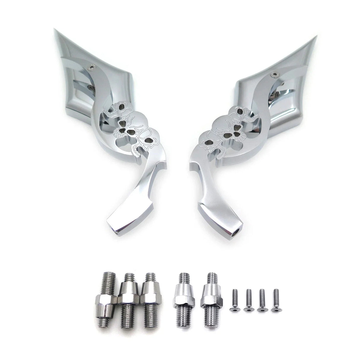 Billet Chrome Skull Blade Mirror for Suzuki Kawasaki Honda Cruiser