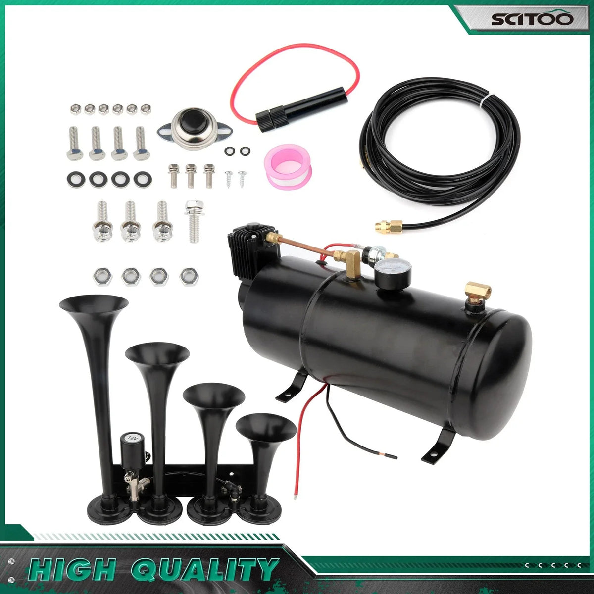 150PSI Compressor Train Air Horn System Kit for Truck Pickup - 4 Trumpets