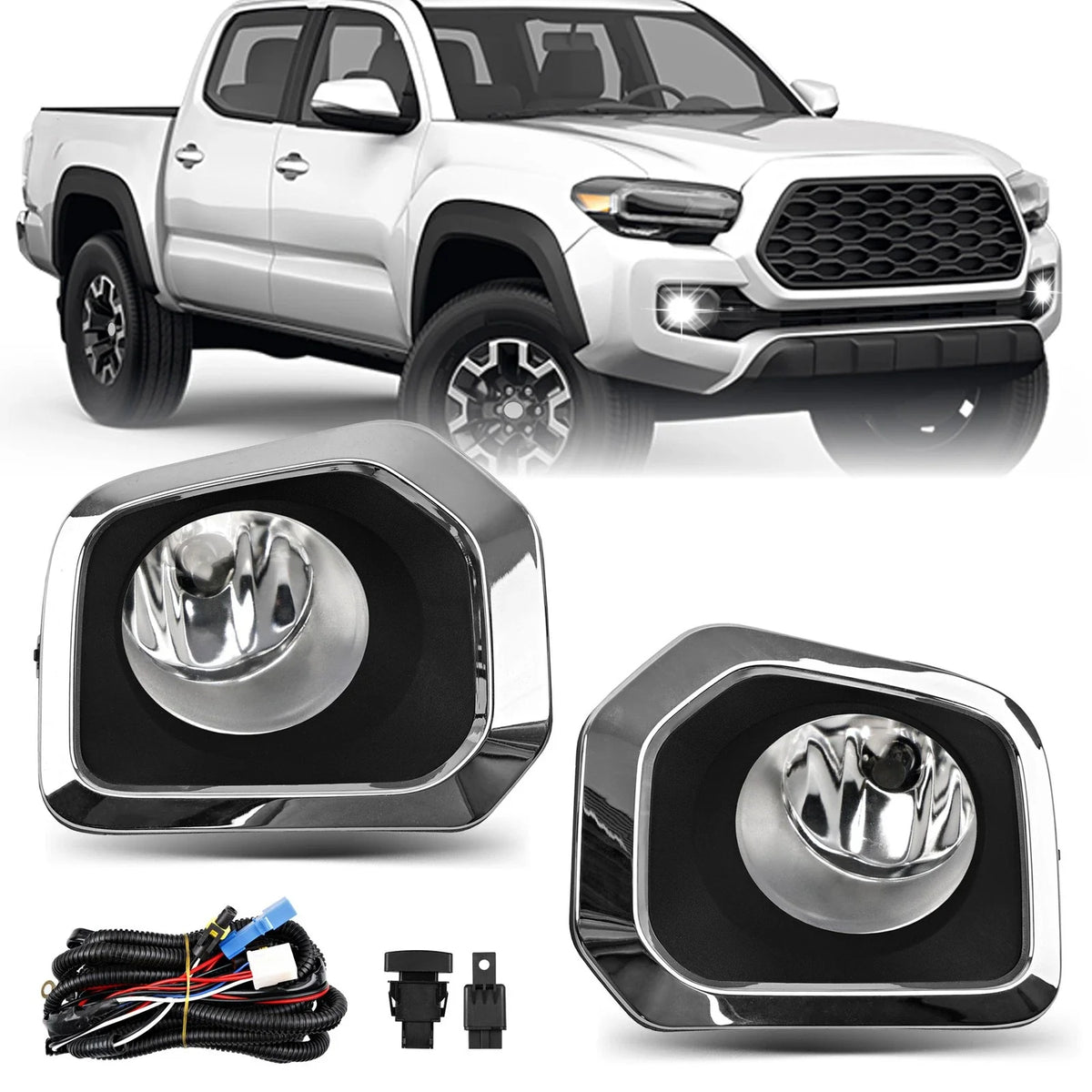 Fog Light Kit with Chrome Trim for 2016-2023 Toyota Tacoma