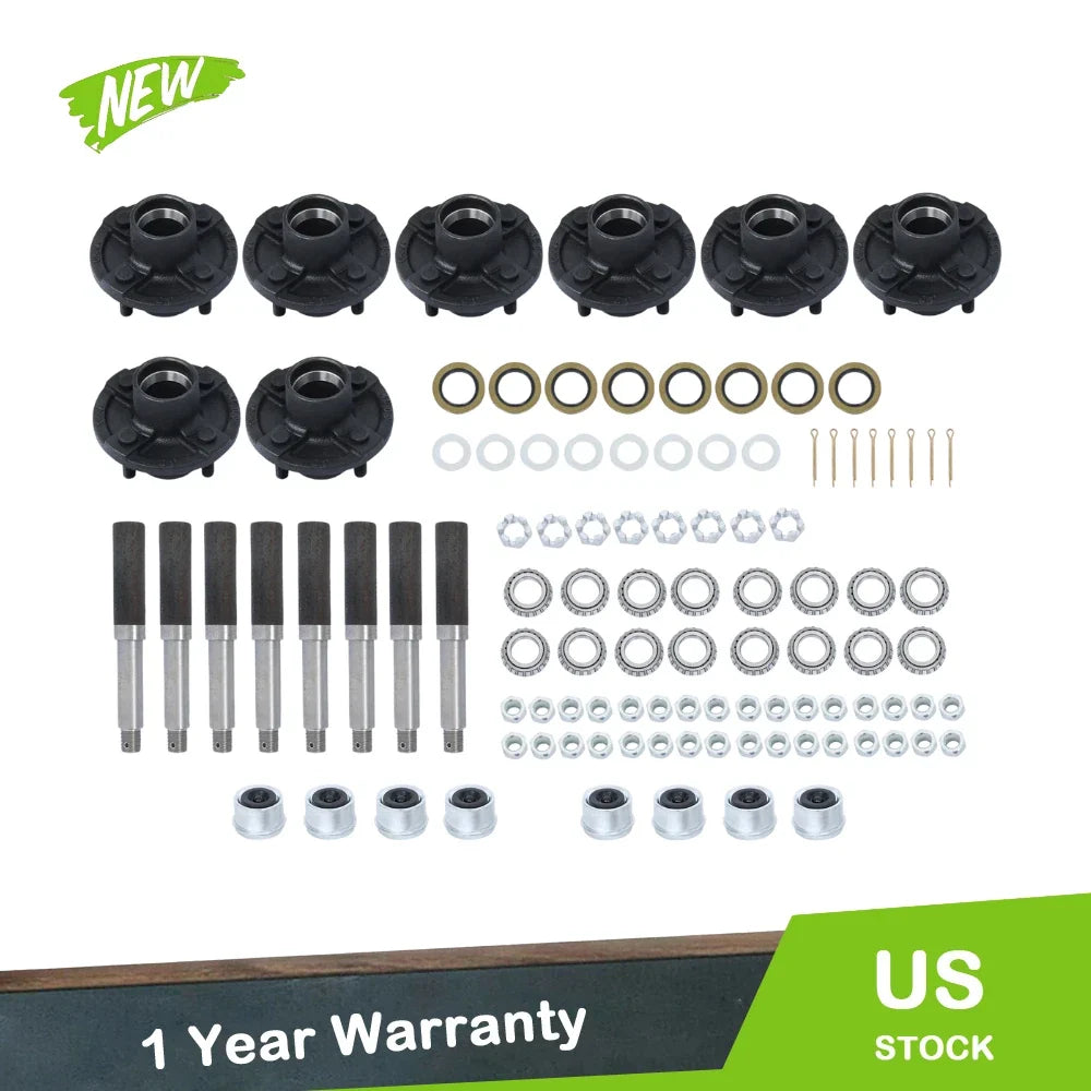 Set of 4 Trailer Hub Kits for 4" Trailers (Fits 1" Round Spindle)