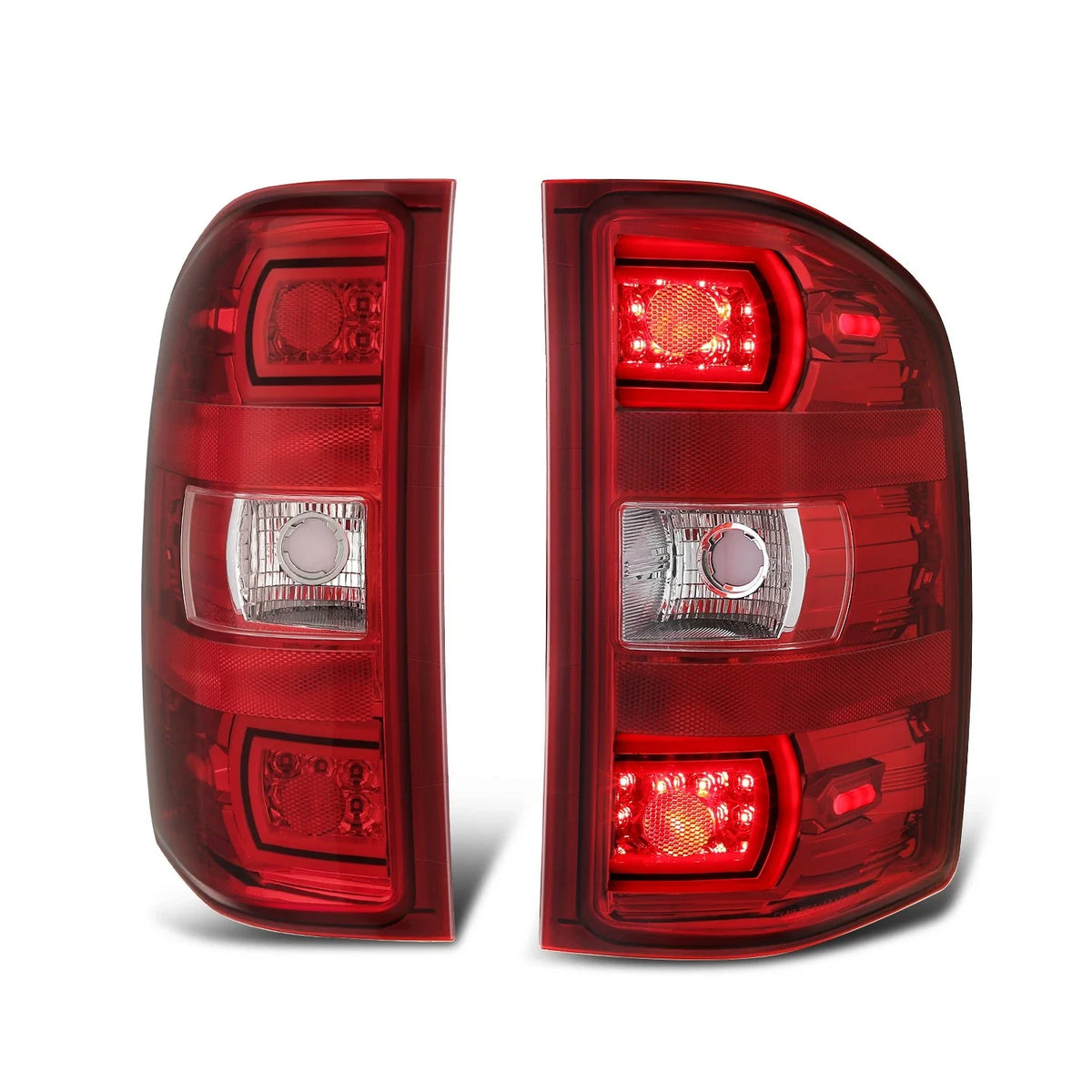 Chrome/Red LED Tail Brake Lights for Sierra Silverado 1500-3500 (2007–2014)
