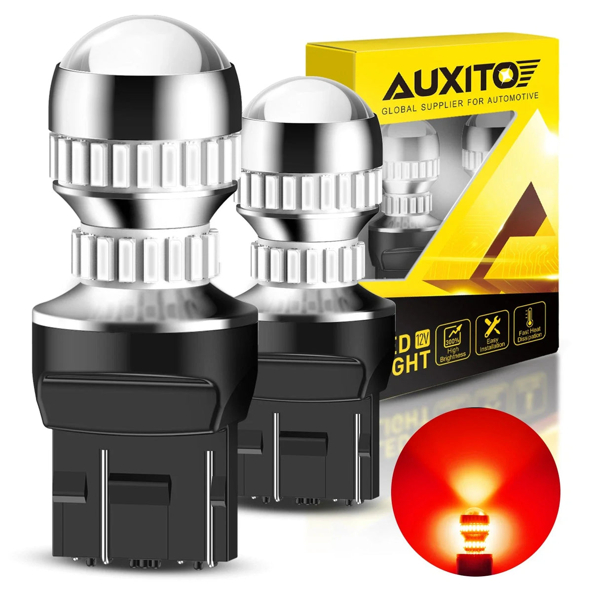 7443 Strobe Brake Tail Stop Bulbs in Red for EV (Canbus)