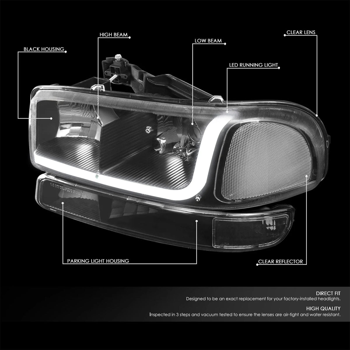 LED DRL Tube Headlight Bumper Lamp for GMC Sierra (1999–2007)