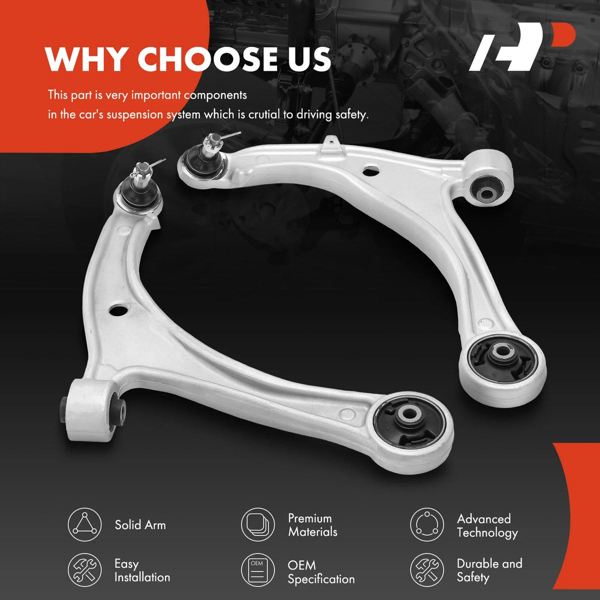 2X Front Control Arms with Ball Joints for Honda Odyssey (2014-2017)