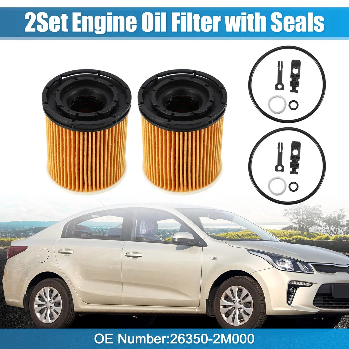 Set of 2 Engine Oil Filters 26350-2M000 for Kia K5 (2021–2022) & Rio (2020–2021)