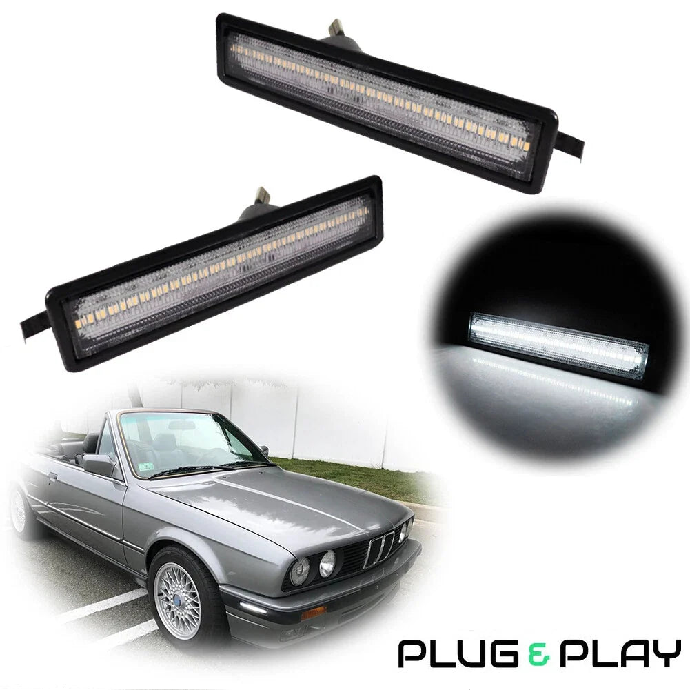 2X Clear White Front & Rear Bumper Side Marker Lights for BMW E30 E34