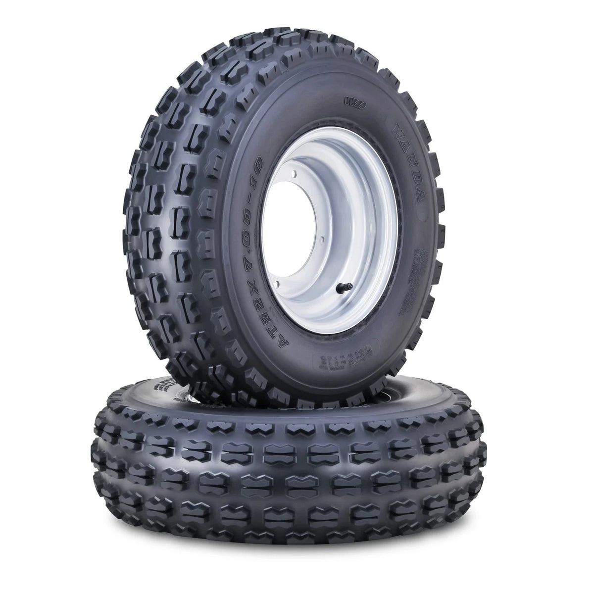 2 Wanda ATV Tires & Wheels 22X7-10 4/156mm PCD 2+3 Offset Silver 10077