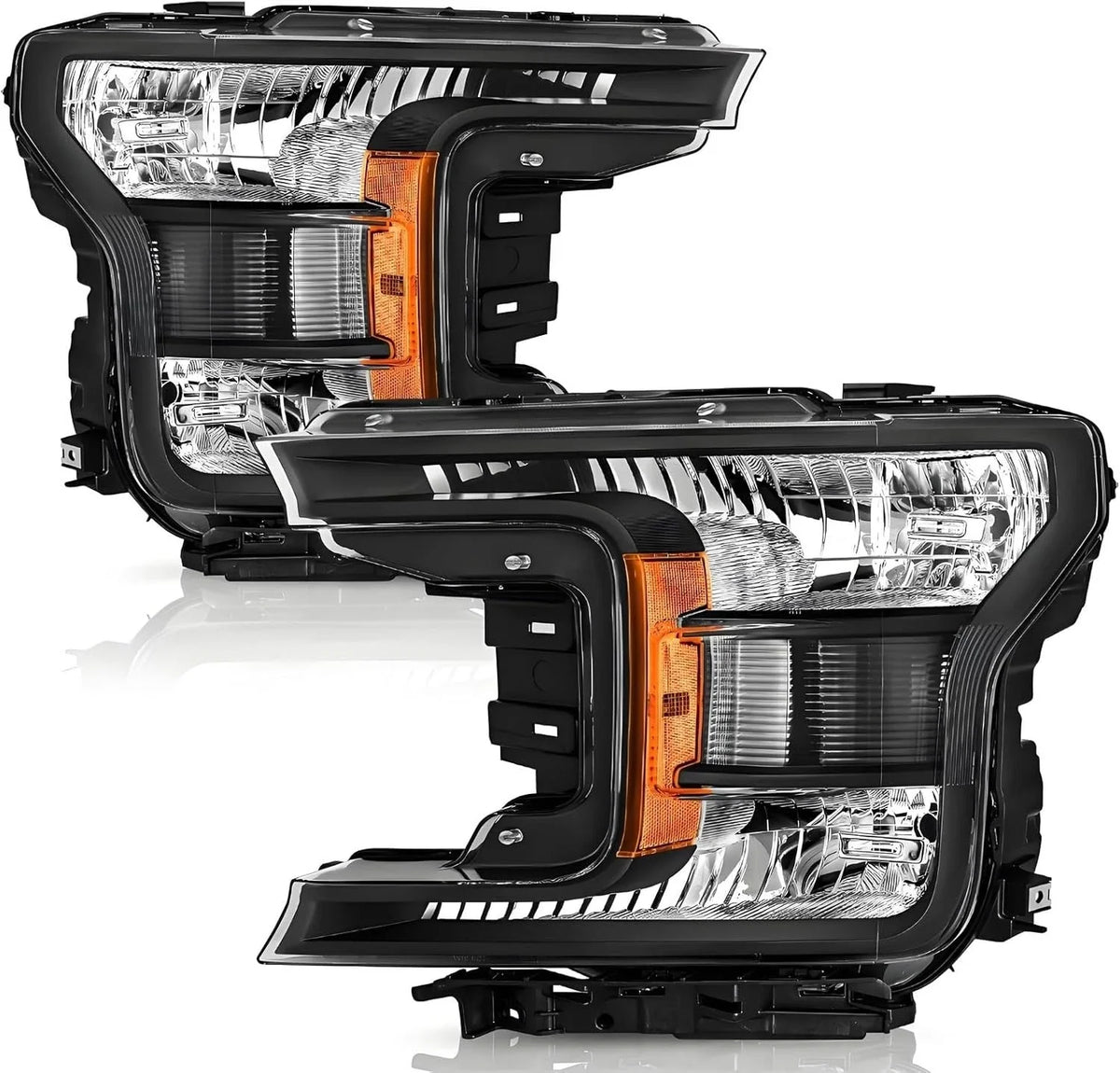 2018-2020 Ford F150 Halogen Headlight Set - Black Clear Finish