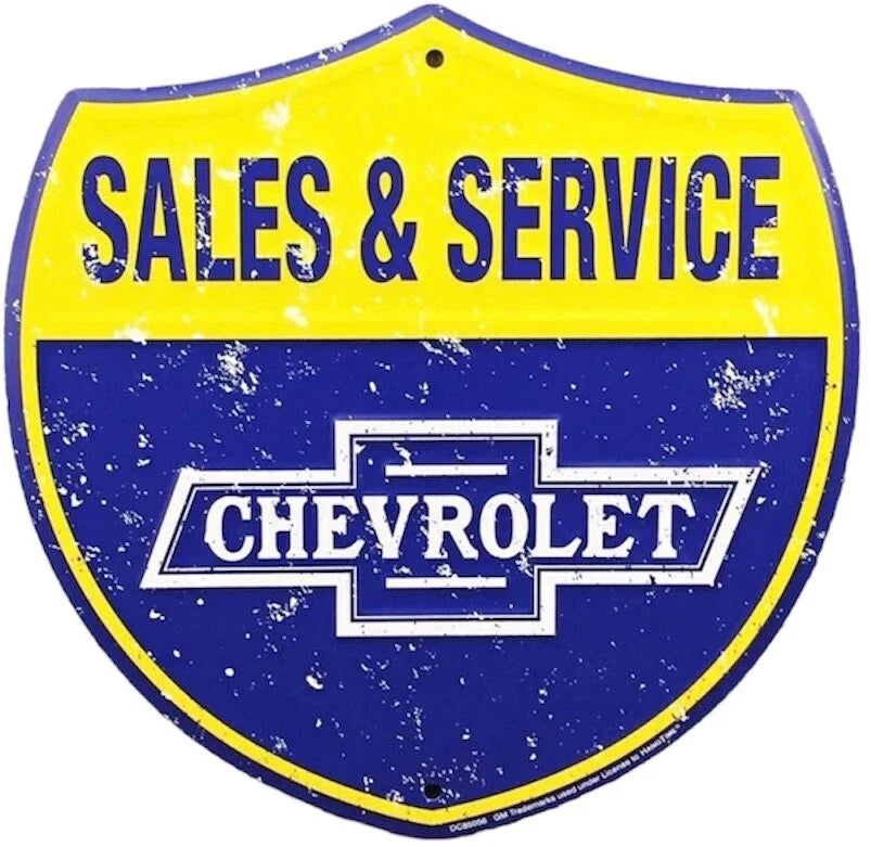 Chevrolet Chevy Sales Service Shield Metal Tin Sign 12"