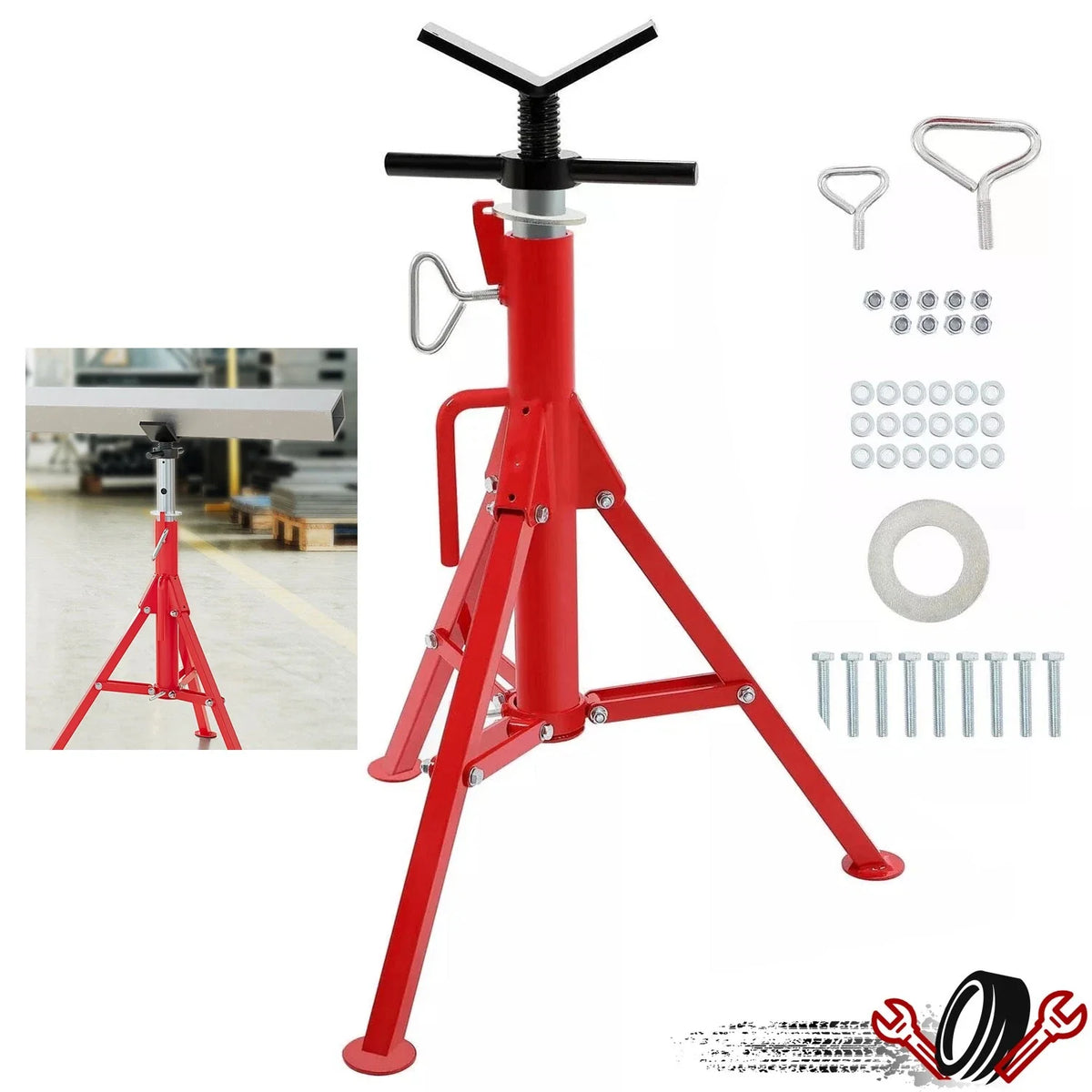2X Steel V-Head Pipe Stand for Automotive Use (Folding Tripod)