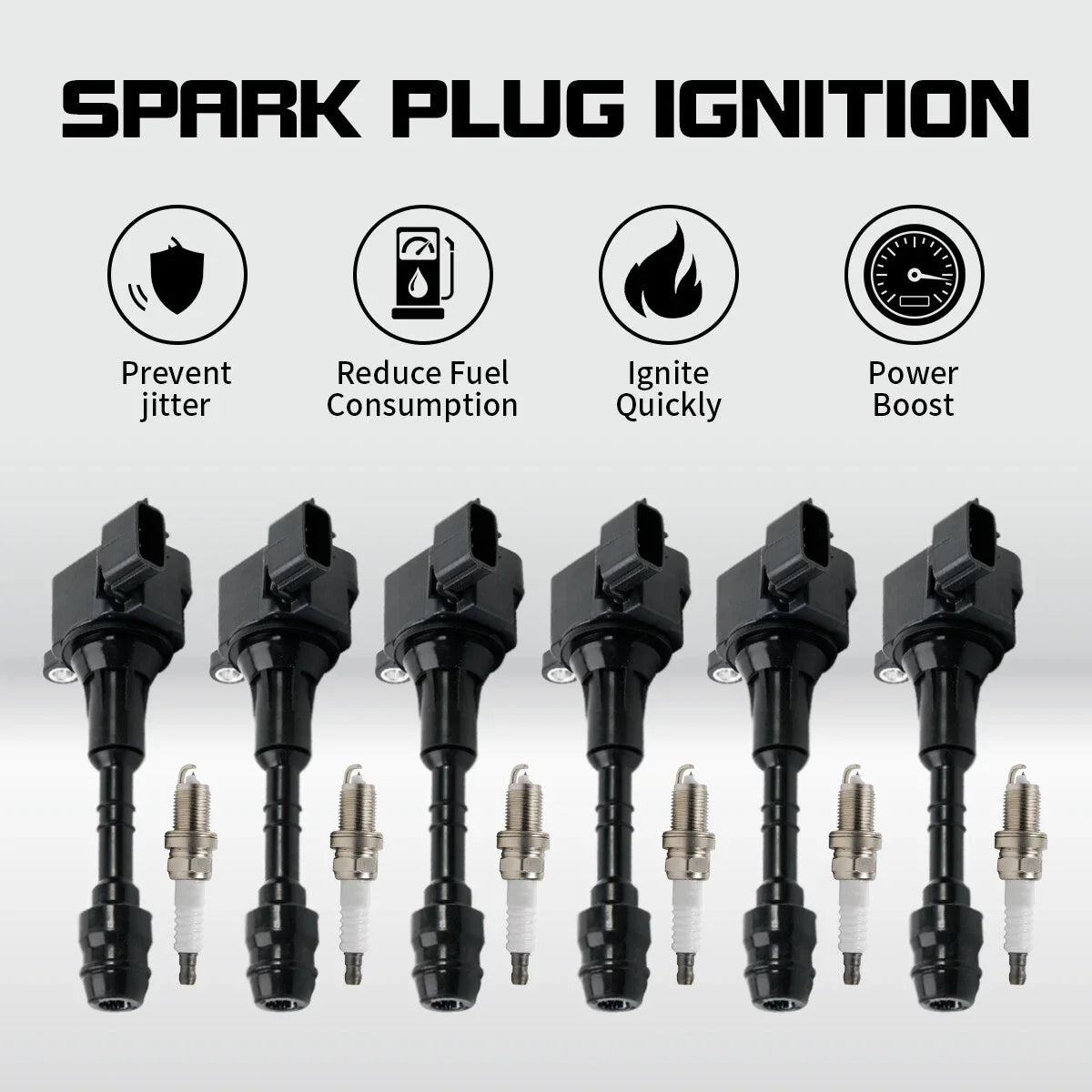 Set of 6 Ignition Coils UF349 with Spark Plugs for Altima Murano 2002-2018
