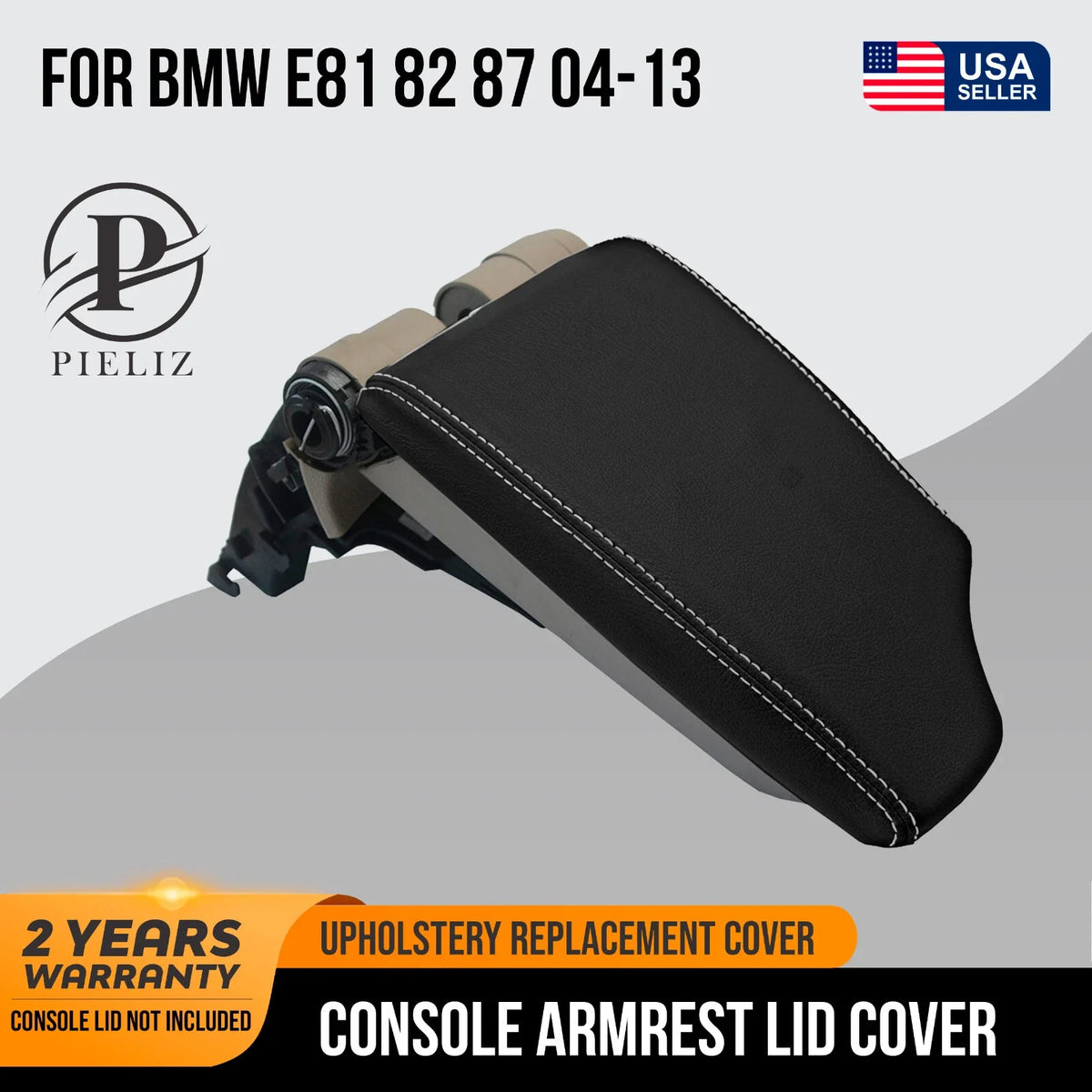 Leather Console Lid Armrest Cover for BMW E81 E82 E87 (2004–2013) White Stitch