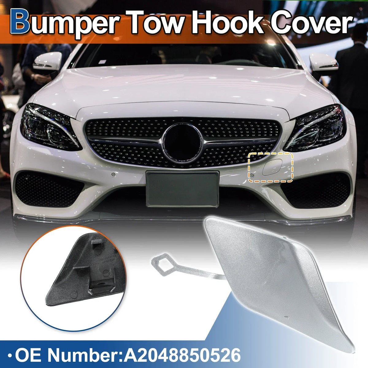 Tow Hook Cap for Front Bumper - Mercedes-Benz C250 2012-2015 Silver