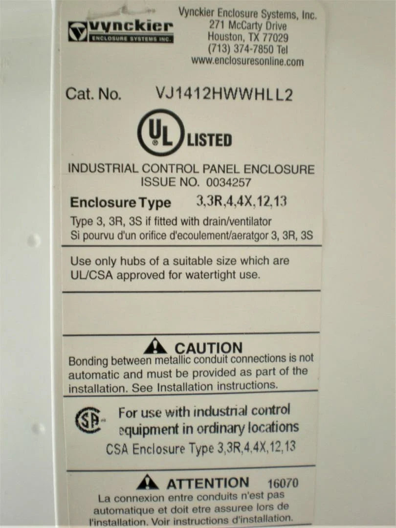 Vynckier Shore Power Control Panel Enclosure for (0034257)