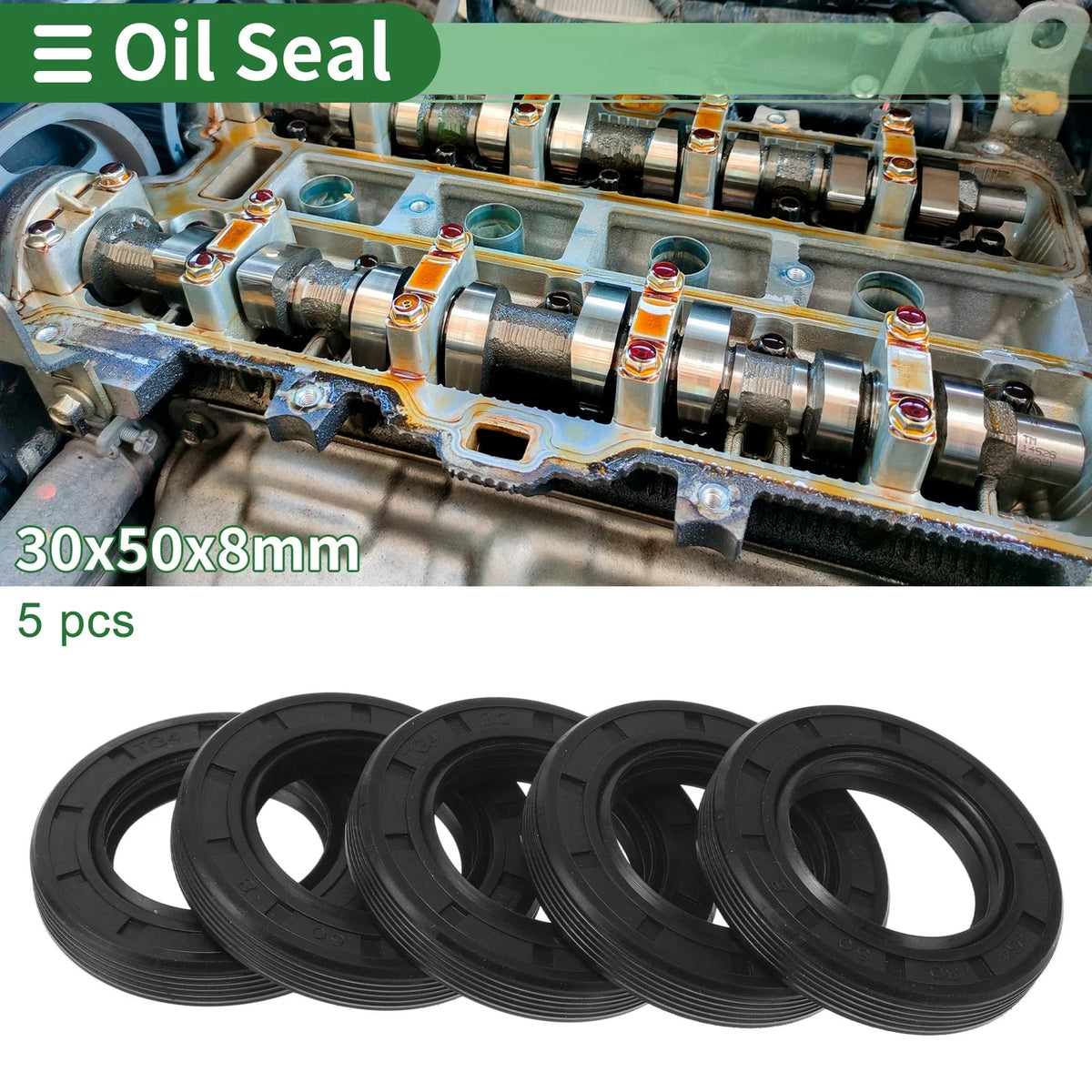 Set of 5 Oil Seal TG4 Lip Seal Ring NBR Rubber 30x50x8mm