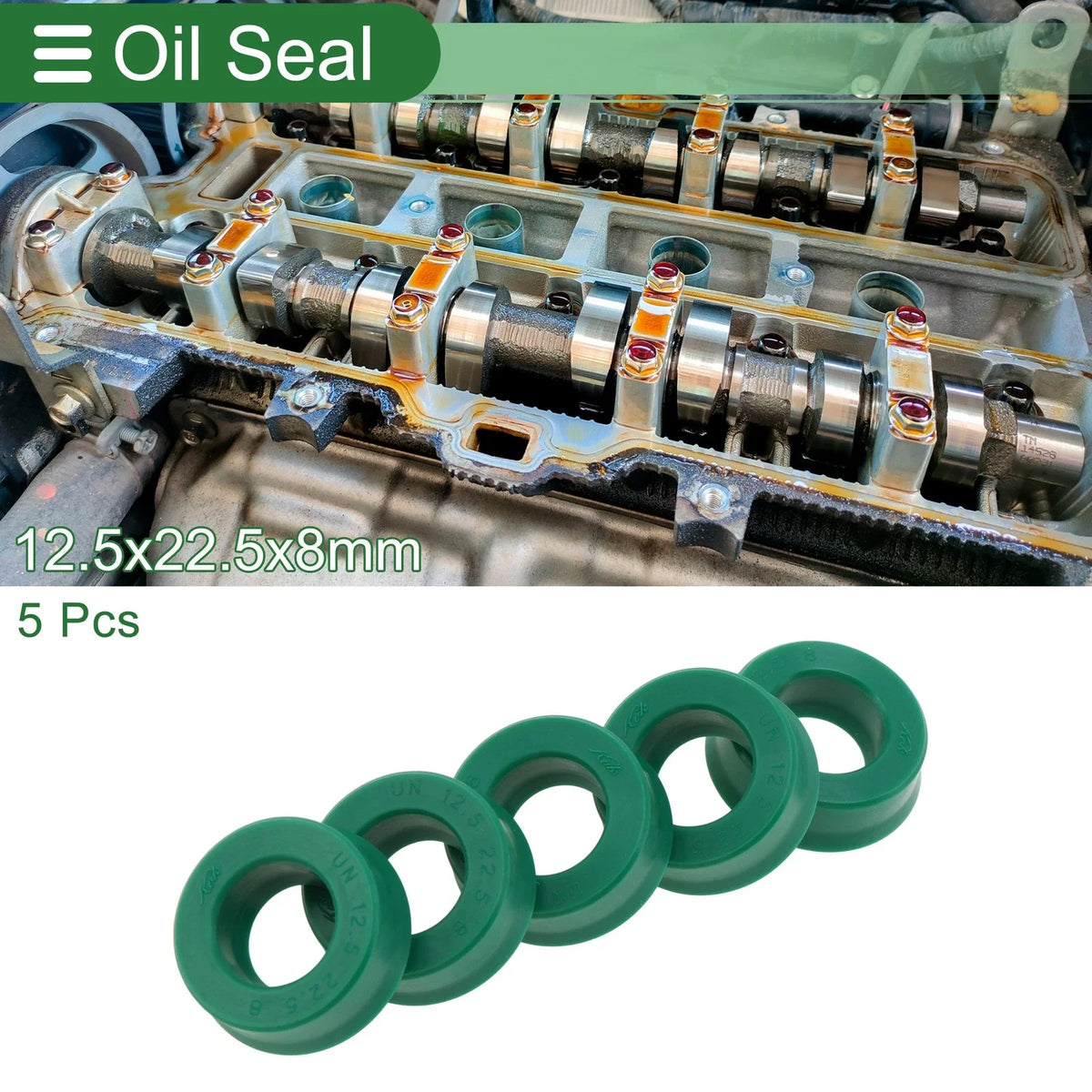 Set of 5 Oil Seal Rotary Shaft Seal 12.5x22.5x8mm High Pressure Green