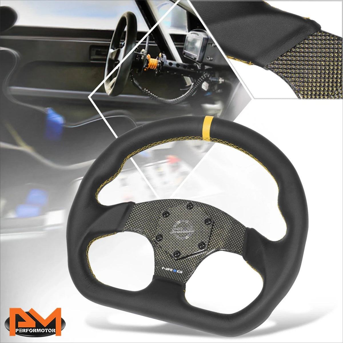 Universal Fit NRG RST-024CF-YL 320mm Leather Steering Wheel 2010-2023