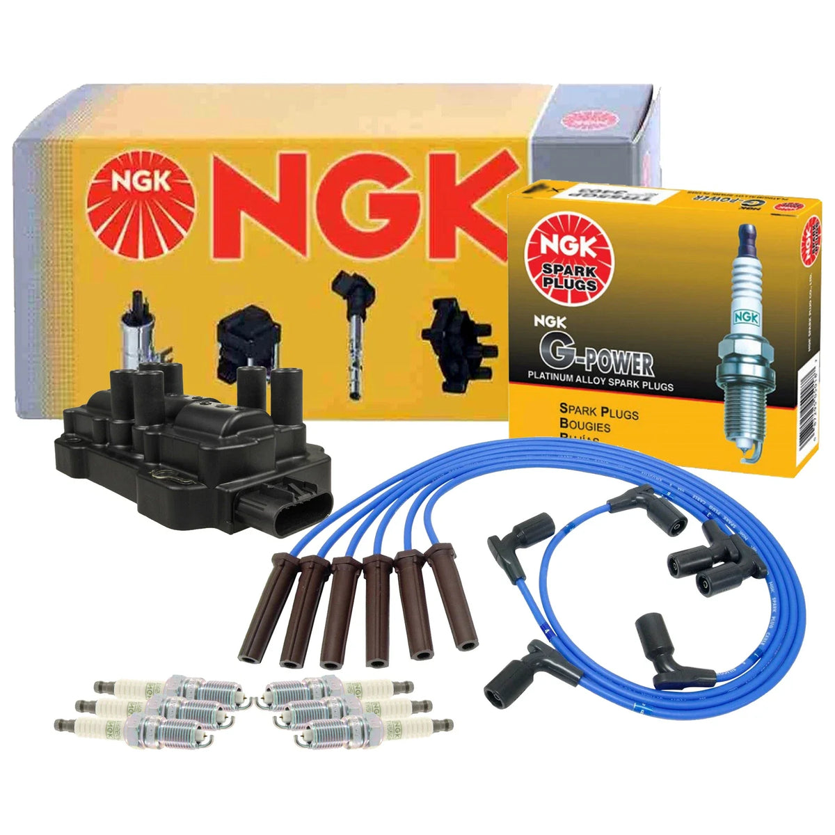 Set of 6 NGK DIS Ignition Coil Wires & G-Power Platinum Spark Plugs for Chevy Pontiac